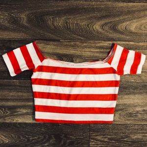 American Apparel Striped off the shoulder Crop Top
